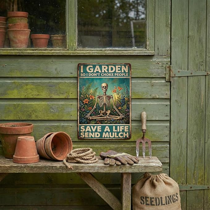 Garden Decor Sign I Garden So I Don't Choke People Wall Art | Garden Lovers • Yard Flower Bed Display • Garden Theme • Funny Vintage Style • UV Printed • 8x12 Inch