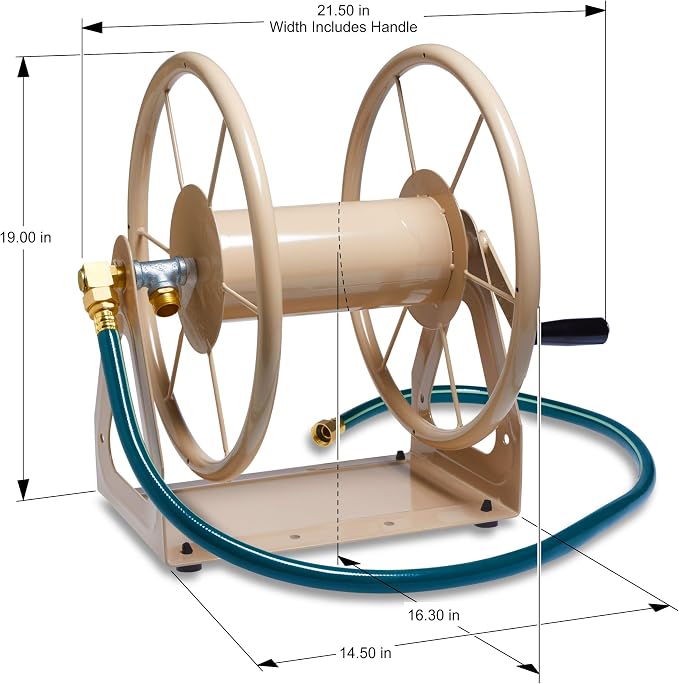 Liberty Garden Products 703-2 Multi-Purpose Steel Garden Wall/Floor Mount Hose Reel, Tan Poly, 5/8-Inch