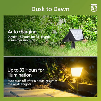 Philips 2 Packs Solar Spot Lights Outdoor Waterproof, 28 LED 3000K Solar Powered Landscape Pathway Lights, Dusk to Dawn Solar Spotlights for Garden, Yard, Lawn, Walkway, Driveway