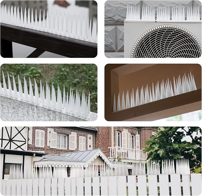 OFFO Bird Spikes Pigeon Outdoor Spikes for Cat Keep Birds Raccoon Woodpecker Away Covers 8 Feet(2.44m), Frosted White