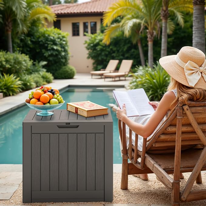 Greesum 40 Gallon Outdoor Deck Box with Lock, Resin Storage Chest for Patio Furniture Cushions, Garden Tools, Pool Toys, Waterproof & UV Resistant, Large Capacity, Dark Brown