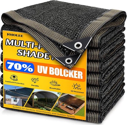 JOJOLEE 70% Sun Shade Cloth, 20x48FT Shade Net Mesh Tarp with Grommets, Black Sunblock Cover for Outdoor Patio Plants, Pergola, Greenhouse, Chicken Coop, Backyard, Balcony