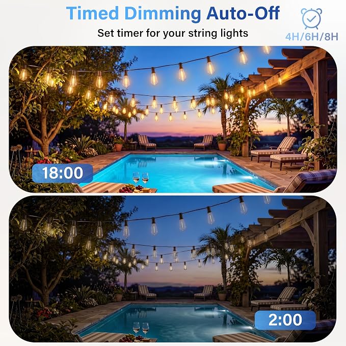 Guhope 102FT Outdoor String Lights with Remote, IP45 Waterproof Dimmable Patio Lights with 39 Shatterproof Edison Bulbs, 24V Connectable Outside Hanging Lights for Porch Garden Backyard Gazebo Party