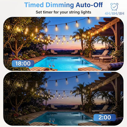 Guhope 102FT Outdoor String Lights with Remote, IP45 Waterproof Dimmable Patio Lights with 39 Shatterproof Edison Bulbs, 24V Connectable Outside Hanging Lights for Porch Garden Backyard Gazebo Party