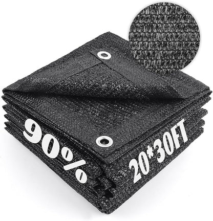 Cool Area 90% Sun Shade Cloth Mesh Tarp with Grommets for Plant Cover 20x30ft Patio Canopy Garden Pergola Greenhouse Car Barn Kennel Black