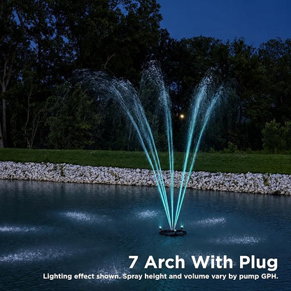 Half Off Ponds 1.75 HP Floating Fountain & Aerator | 14,800 GPH output, 11 spray patterns, Color-changing LED lights, 200 ft cord, Energy-efficient design