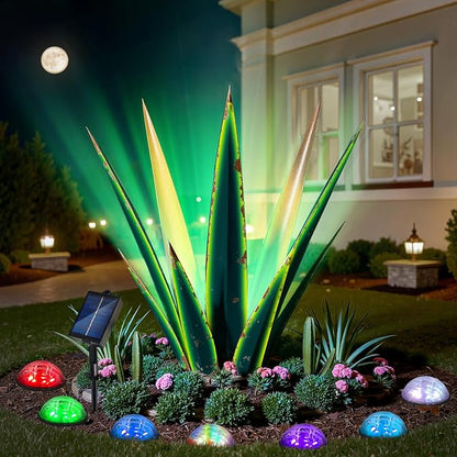 KODIBO 24” Metal Agave Plant Outdoor Decor with Solar Light, Vintage Green | IP65 Waterproof Solar Garden Light, Weather-Resistant Metal, Tequila Rustic Sculpture for Patio Yard Flower Bed, Home Decor