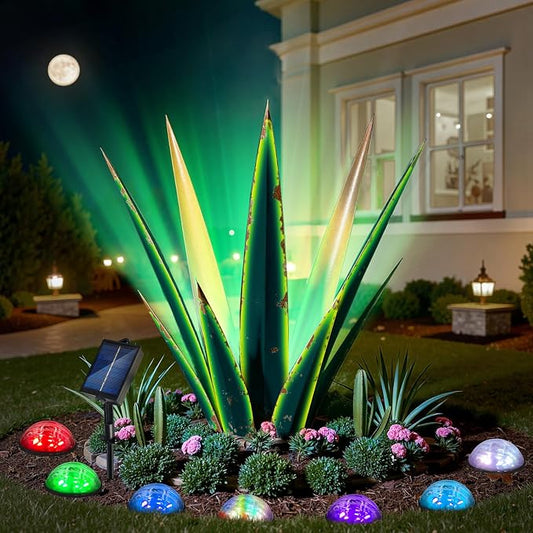 KODIBO 24” Metal Agave Plant Outdoor Decor with Solar Light, Vintage Green | IP65 Waterproof Solar Garden Light, Weather-Resistant Metal, Tequila Rustic Sculpture for Patio Yard Flower Bed, Home Decor