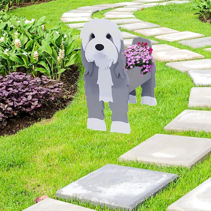 Baba Collie Dog Planter Pots, 9.45 x 5.98x 13.54 Inches | Dog Flower Pot, Cute Animal Shaped Plant Pot, Gifts for Women & Pet Lovers, Indoor Outdoor Garden Home Office Decor