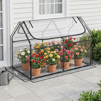 Superlele Mini Greenhouse for Outdoor, 4x2x3FT Portable Greenhouse with 2 Large Zipper Doors, Transparent PVC Cover for Plant Protection and Winter Gardening, Reinforced Frame