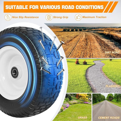 Yesker 16x6.50-8 Flat Free Lawn Mower Tire and Wheel Assembly with 1" Bearing Bore, 16x6.50-8nhs Solid Riding Lawnmower Tires with 3" Center Hub, 2 Pack