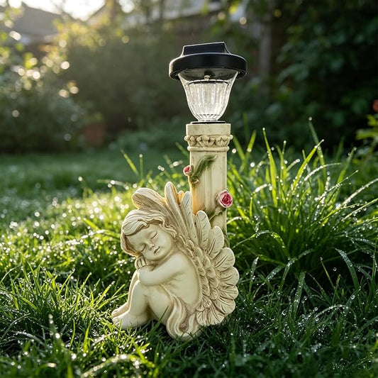 Angel Statue with Solar Light,White 12.9IN | Resin Solar Statues Outdoor Decorations for Home Patio Lawn Yard Balcony, Gift For Mom/Grandma/Garden Lovers