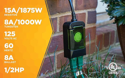 Woods 50011 Outdoor 24-Hour Plug-in Mechanical Timer with 2 Grounded Outlets; Energy Saving; Quick Tool Free; Weatherproof Housing; Programmable Settings; 6-Inch Cord; Black | (Pack of 6)