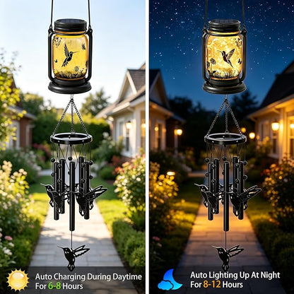 2 Pack Solar Hummingbird Wind Chimes for Outside, Birthday Mother' s Day Gifts for Mom Women Grandma,Solar Hummingbird Wind Chime Light Hanging Wind Chimes Outdoor,IP65 Waterproof, Yard Garden Terrace