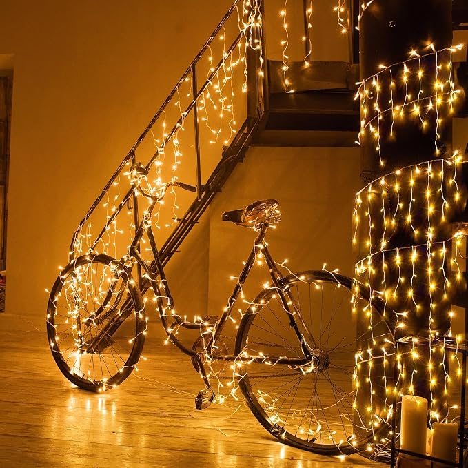 99ft Icicle Lights for Outside, Warm White Christmas Lights Outdoor Indoor, 1216 LED Twinkle String Light with 228 Drops, Waterproof Curtain Light for House Eaves Patio Wall Bedroom Window Roof Decor