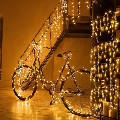 99ft Icicle Lights for Outside, Warm White Christmas Lights Outdoor Indoor, 1216 LED Twinkle String Light with 228 Drops, Waterproof Curtain Light for House Eaves Patio Wall Bedroom Window Roof Decor