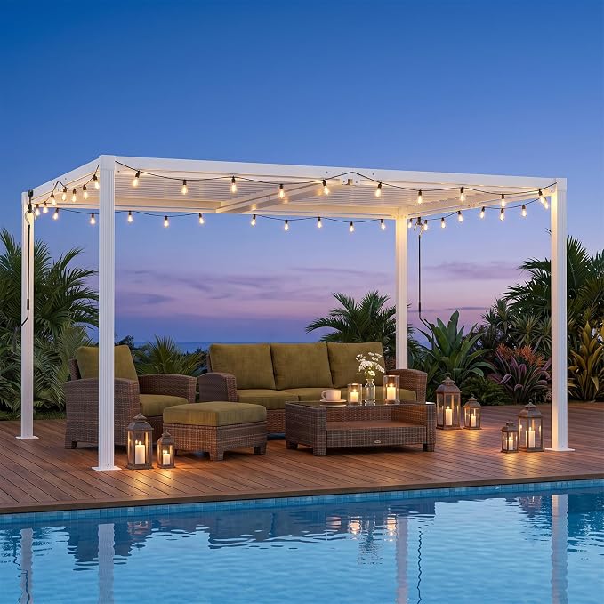 Louvered Pergola 10'x13' Outdoor Pergola with Roof, Heavy Duty Aluminum Frame, Hardtop Gazebo with Adjustable Louvers for Patio, Deck and Backyard, White