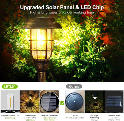 LETMY Solar Outdoor Lights, 12 Pack Bright Solar Pathway Lights Outdoor Waterproof, Up to 15 Hrs Auto On/Off Solar Garden Lights Outdoor Solar Lights for Yard Patio Walkway Driveway Pathway - Bronze