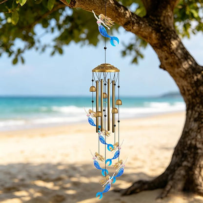 Mermaid Metal Wind Chimes Outdoor with S Hook, Housewarming Patio Decor | Wind Chimes for Outside & Loss of Loved One, Outdoor Clearance Mermaid Windchime, Housewarming Gift, Patio Garden Decor