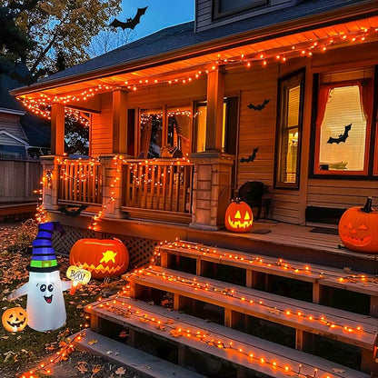 JMEXSUSS 2 Pack Solar Halloween Lights, Total 151FT 400 LED, Orange | Halloween Lights Outdoor Waterproof, 8 Modes Solar String Lights for Outside Patio Tree Garden Yard Halloween Decorations