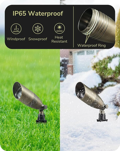 EDISHINE Solid Brass Landscape Spotlights Outdoor, 3CCT MR16 Bulb Included,Bronze Heavy Duty landscape lighting, 12V Low Voltage LED Landscape Lights, Outdoor Lighting for House Yard Lawn Tree, 6 Pack