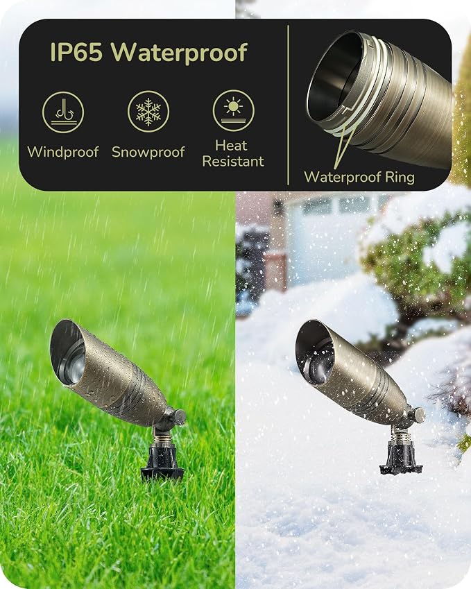 EDISHINE Solid Brass Outdoor Low Voltage Landscape Lighting,12V | 3CCT MR16 Bulb Included, Heavy Duty, Waterproof Plug in Spotlight for Yard, Garden, Lawn, Tree, Bronze 2 Pack