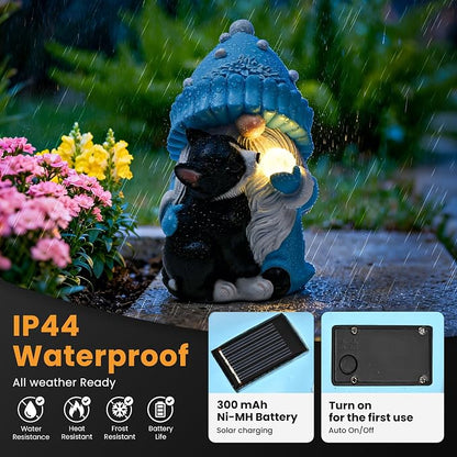 GIGALUMI Solar Garden Statue, Gnome with Dog Outdoor Decor, Gnomes Decoration Gifts with LED for Patio Yard Lawn Balcony, Christmas/Birthday Gift for Mom Women