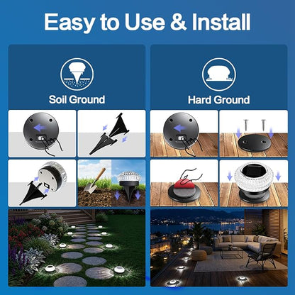 Solar Ground Lights Outdoor, 2 Pack Solar Powered Pathway Lights IP67 Waterproof Anti Glare Diamond Solar Garden Lights Landscape Lighting for Patio Yard Deck Walkway, Cold White