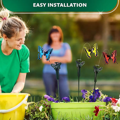 3 Pcs Butterfly Garden Stakes that Move Like Real Butterflies – Colorful Flying Butterflies for Centerpieces - Waterproof Outdoor Fluttering Motion Garden Decor for Flower Pots, Yard & Patio Lawn