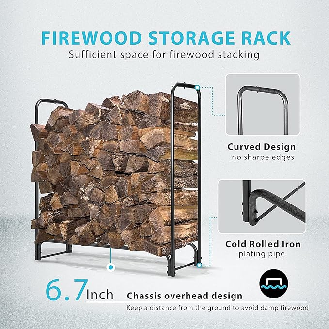 VIVOHOME 5ft Heavy Duty Indoor Outdoor Firewood Storage Log Rack with Cover Combo Set Black