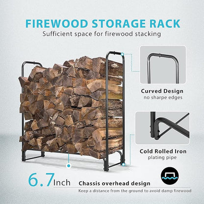 VIVOHOME 5ft Heavy Duty Indoor Outdoor Firewood Storage Log Rack with Cover Combo Set Black