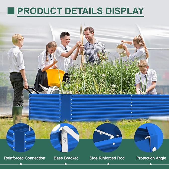 Land Guard 6x3x3ft Rectangular Galvanized Raised Garden Beds, Large-Capacity Metal Planter Box Outdoor, Durable Deep Raised Garden Bed 3ft Tall, Raised Beds for Gardening Vegetables, Royal Blue