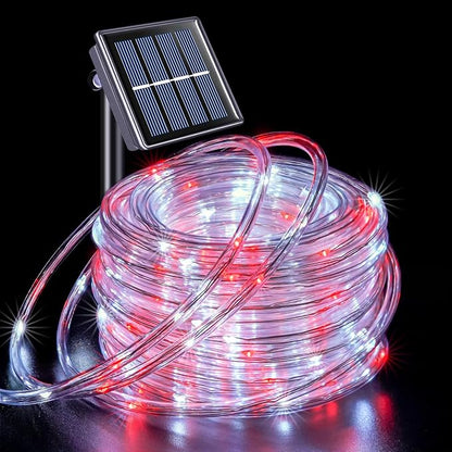 JMEXSUSS 72ft 200 LED Red and White Solar Christmas Rope Lights | IP65 Outdoor Waterproof Christmas Rope Lights with 8 Modes, Solar Christmas Lights for Fence Yard Walkway Christmas