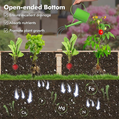 COSTWAY Raised Garden Bed with Trellis, Outdoor Wooden Planter Kit for Flowers, Herbs, Vegetables, Fruits & Climbing Vines, Elevated Garden Planter for Patio, 93" L x 25" W x 40" H