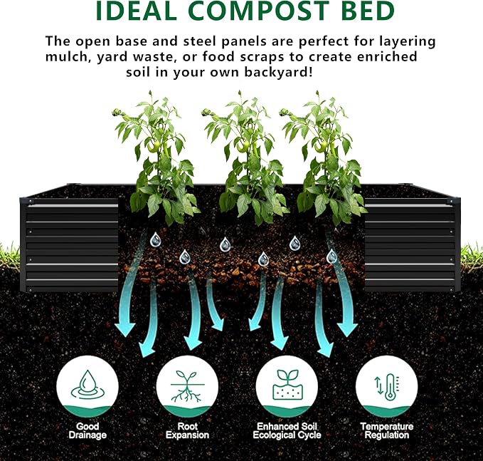 DIIYIV 12x2x1.5FT Galvanized Raised Garden Bed,Vegetable Boxes-Rectangle Metal Flower Box,Large Planter Raised Beds Outdoor Garden for Planting,Fruit,Herb-Black