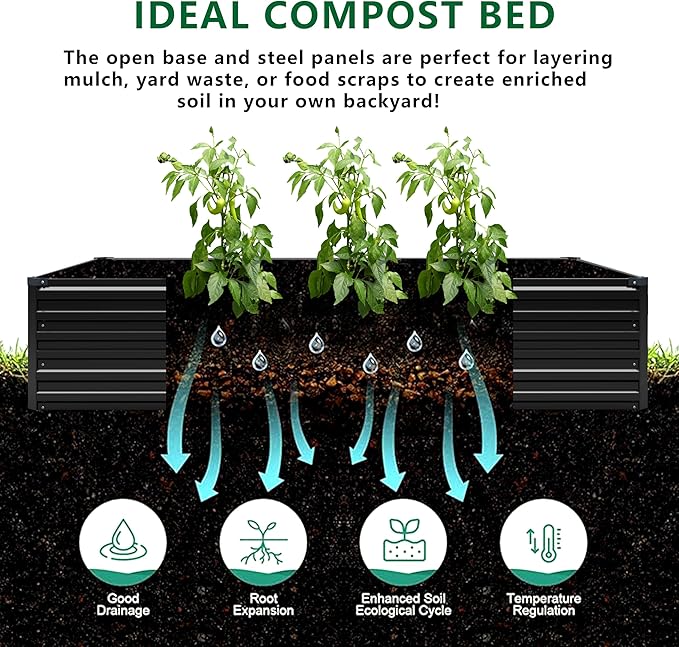 DIIYIV 12x4x1.5FT Galvanized Raised Garden Bed,Vegetable Boxes-Rectangle Metal Flower Box,Large Planter Raised Beds Outdoor Garden for Planting,Fruit,Herb-Black