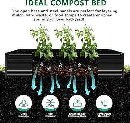 DIIYIV 12x4x1.5FT Galvanized Raised Garden Bed,Vegetable Boxes-Rectangle Metal Flower Box,Large Planter Raised Beds Outdoor Garden for Planting,Fruit,Herb-Black