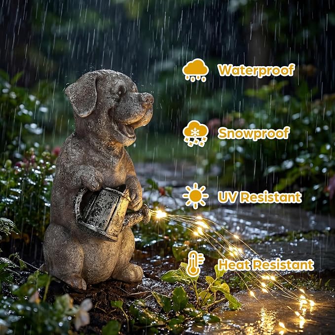 Lavezee Solar Garden Decor Dog Statues Outdoor, Dog Garden Statue 9.8‘’ for Yard Decorations Outdoor, Ideal Gifts for Mom Dad Dog Lovers Birthday Housewarming Present