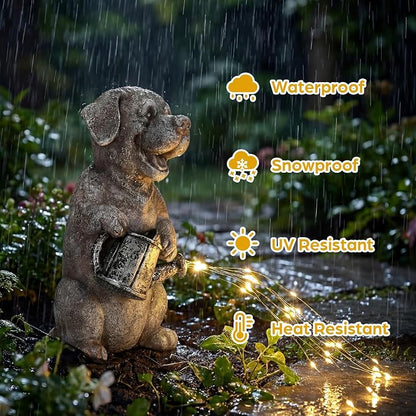 Lavezee Solar Garden Decor Dog Statues Outdoor, Dog Garden Statue 9.8‘’ for Yard Decorations Outdoor, Ideal Gifts for Mom Dad Dog Lovers Birthday Housewarming Present