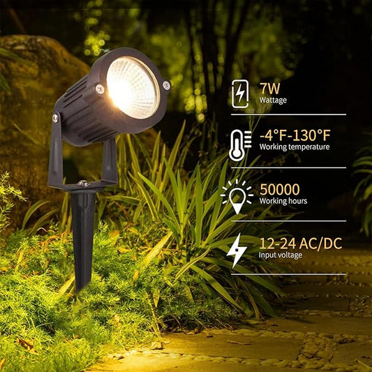 REEGOLD Low Voltage Landscape Lights Outdoor: 7W 700LM LED Landscape Lighting with Connectors for Tree Garden Yard Pathway | 12V 24V Warm White 2700K Spotlights | IP65 Waterproof | 6 Pack