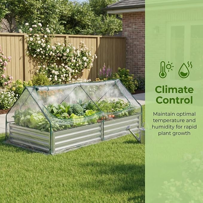 8x4 FT Greenhouse with Double Zipper Doors, Portable Outdoor Greenhouse with Clear PVC Cover, Outdoor Green House for Flowers, Vegetables, Herbs, Backyard Garden, Silver