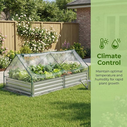 8x4 FT Greenhouse with Double Zipper Doors, Portable Outdoor Greenhouse with Clear PVC Cover, Outdoor Green House for Flowers, Vegetables, Herbs, Backyard Garden, Silver
