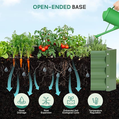 Galvanized Raised Garden Bed - 4x2x1ft Metal Garden Planter Box Outdoor | Steel Raised Bed Kit with Bracing Rods, Gloves for Gardening Vegetables Fruits and Flowers (Oliver Green)