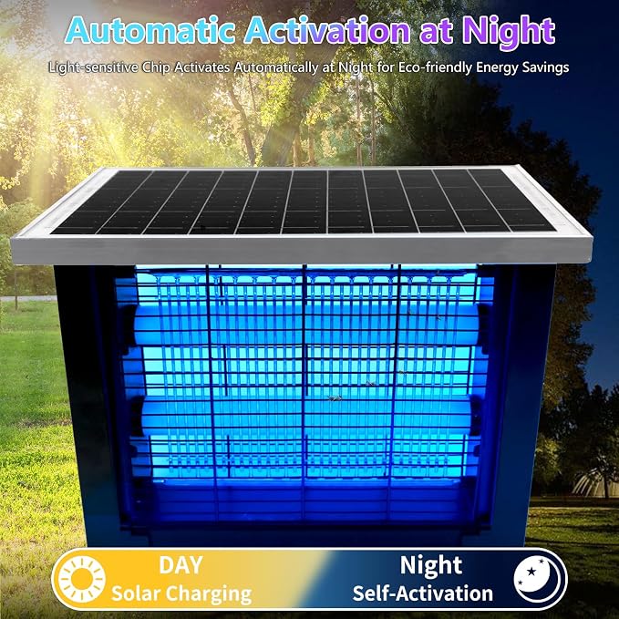 Powerful Solar Bug Zapper for 2000 sq.ft with 13FT Extension Cord | Rechargeable Solar Zapper with High Powered for Outdoor, Waterproof Solar Bug Zapper for Patio Garden Backyard RV Camping