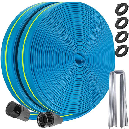 Winisok Upgrade Flat Sprinkler Soaker Hose for Garden, Heavy Duty 3-Tube Lawn Irrigation Hose with Landscape Stakes, No-Kink Flexible Watering Hose for Yard, Plants (75FT)