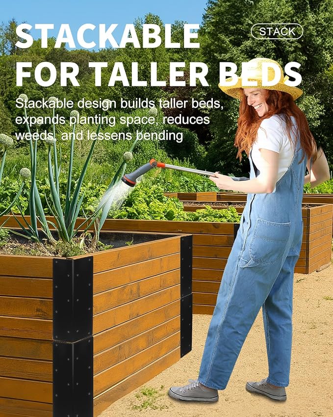 8 Pcs Raised Garden Bed Corner Brackets for 12"-24" Wood Planter Box, 11" x 3" x 3" Rust-Resistant Metal Corner Brackets with Screws for Flower Beds, Vegetable Gardens, Furniture, Sand Box