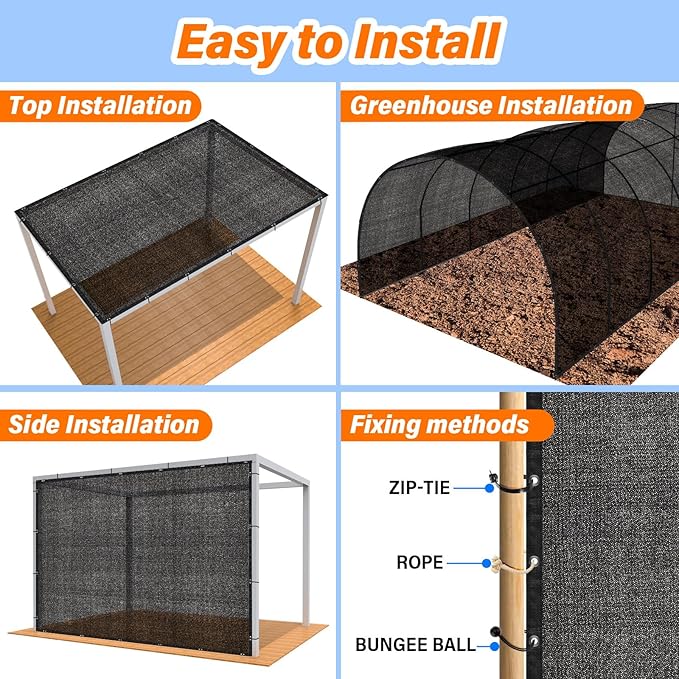 JOJOLEE 40% Sun Shade Cloth, 20x20FT Shade Net Mesh Tarp with Grommets, Black Sunblock Cover for Outdoor Patio Plants, Pergola, Greenhouse, Chicken Coop, Backyard, Balcony