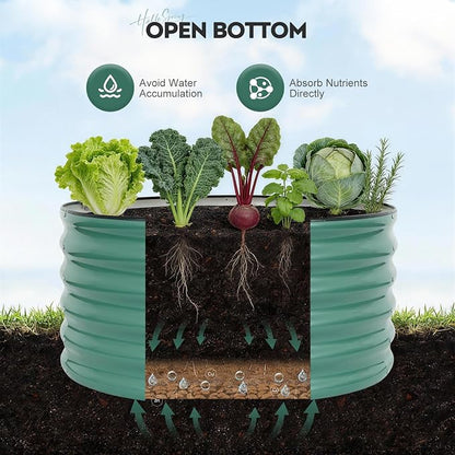 Galvanized Raised Garden Bed Outdoor, Round Metal Planter Boxes 2 Pcs, 3x3x1.4ft Steel Raised Bed Kit for Planting Vegetables, Fruits, Flowers(LotusGreen)