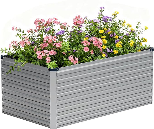 Vengarus 4x2x2ft Galvanized Raised Garden Bed,Metal Raised Beds Kit Silver | 2FT Deep Root Elevated Garden Planter Box, Corrugated Steel, Open Bottom, Rustproof All Weather, Large Vegetable Flower Bed