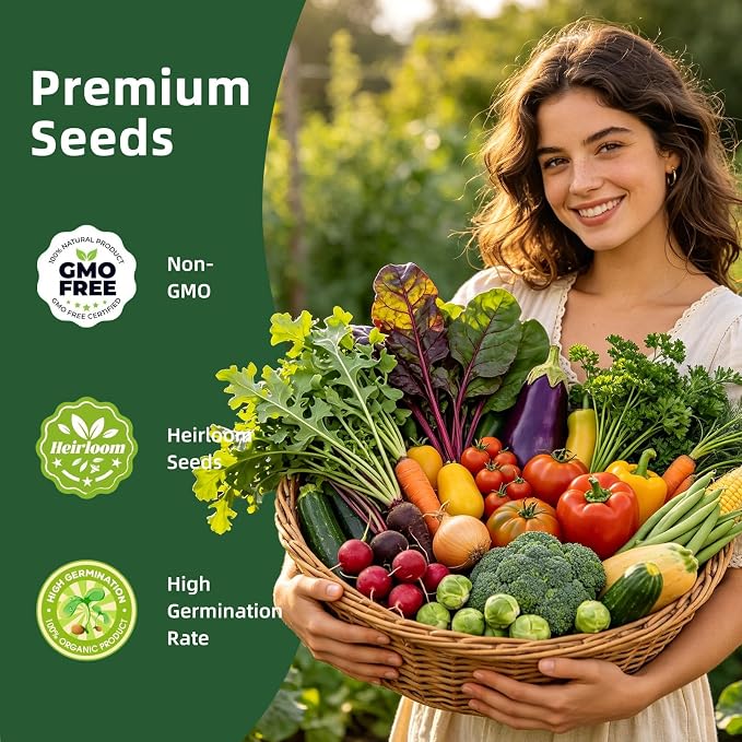40 Vegetable & Herb Seeds Vault Kit with Sweet Basil, Cherry Tomato, Romaine Lettuce, 20,000+ Garden Seeds for Indoor Outdoor Planting